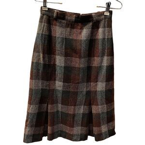 Plaid Wool Midi Skirt